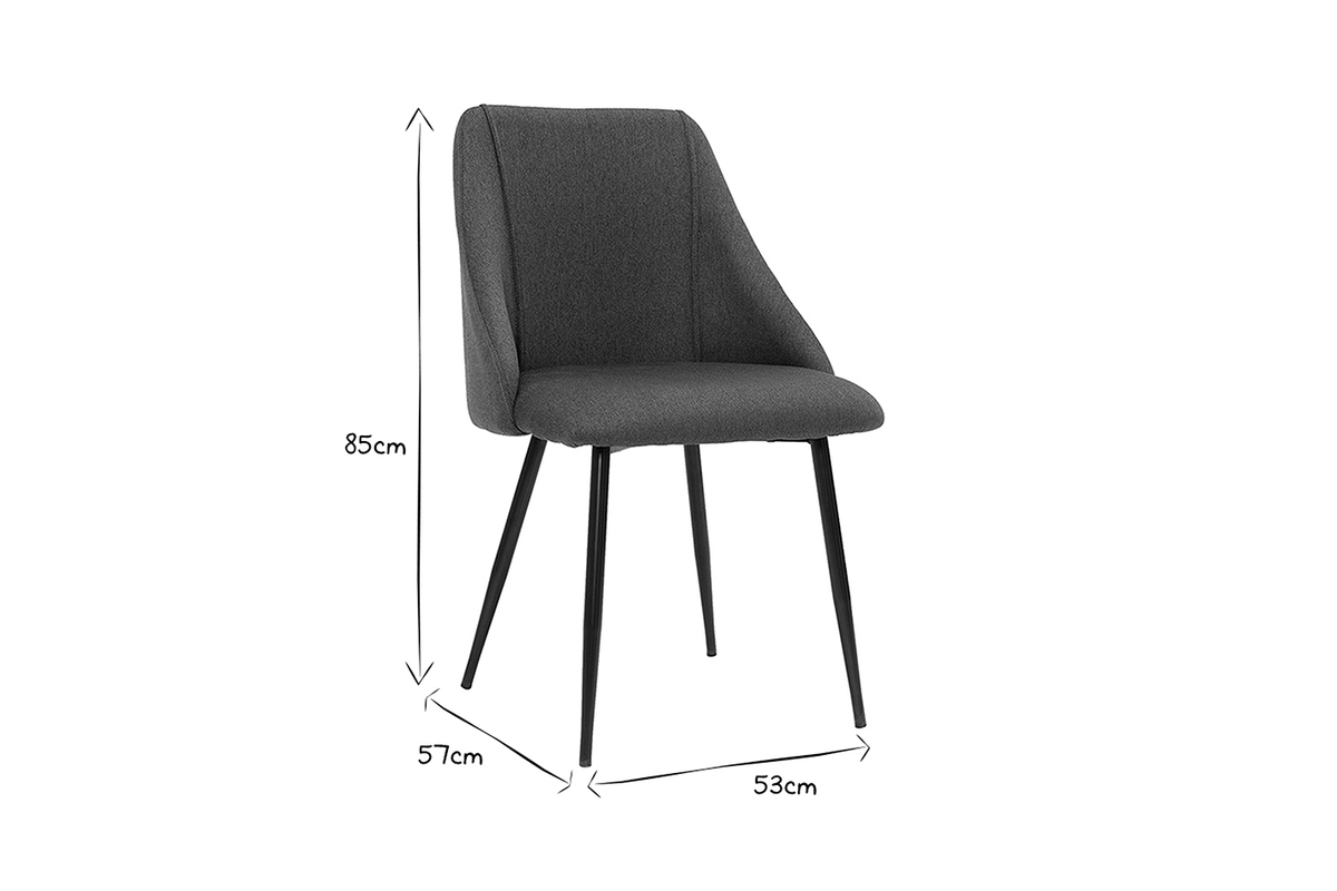 Chaise en noir et blanc avec dimensions 85x57x53 cm, vue de profil.