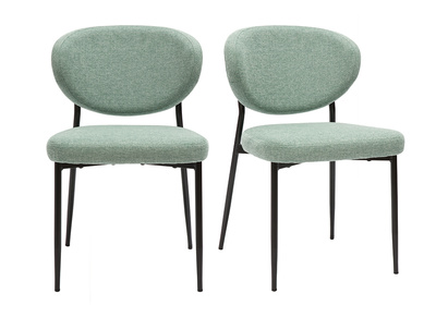 Chaises en tissu effet velours textur&eacute; vert c&eacute;ladon et m&eacute;tal noir (lot de 2) BREKA