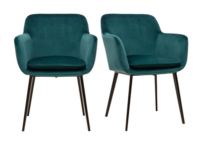 Chaises en tissu velours bleu p&eacute;trole et m&eacute;tal noir (lot de 2) AMIKA