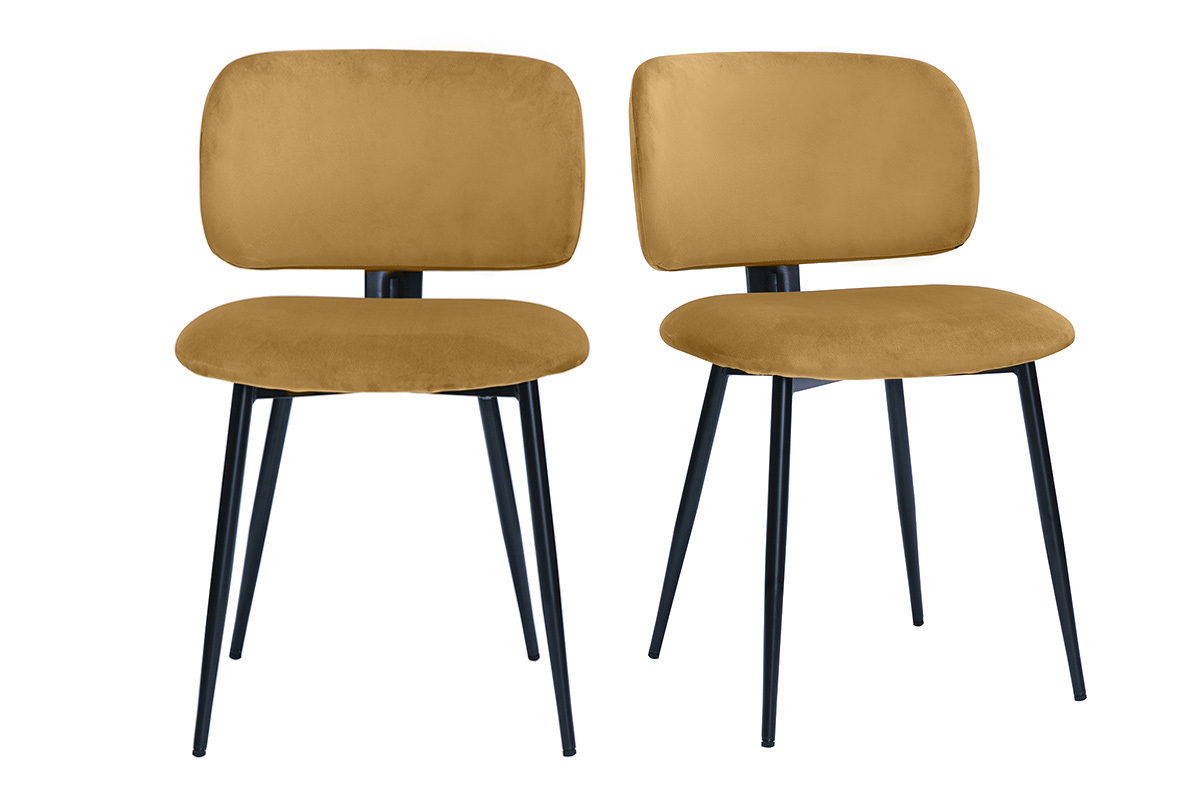 Chaises en tissu velours bronze et m�tal noir (lot de 2) ATRIUM