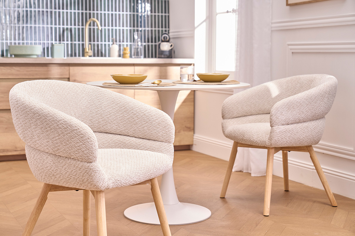 Chaises en tissu velours chenille beige et bois clair (lot de 2) TIGGY