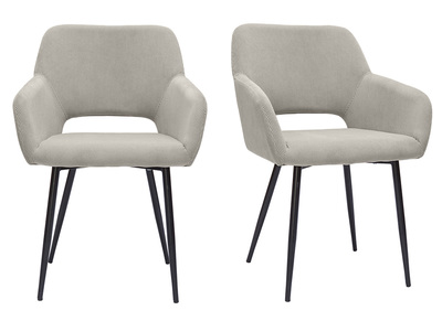 Chaises en tissu velours c&ocirc;tel&eacute; taupe et m&eacute;tal noir (lot de 2) LAURETTE
