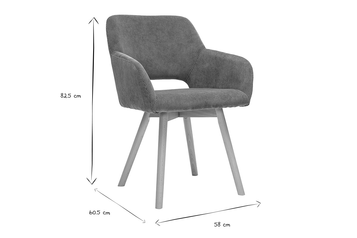 Dimensions de la chaise LAURETTE en noir et blanc : L58 x P60.5 x H82.5 cm