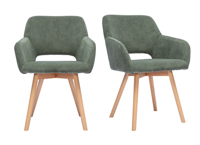Chaises en tissu velours c&ocirc;tel&eacute; vert kaki et bois clair (lot de 2) LAURETTE