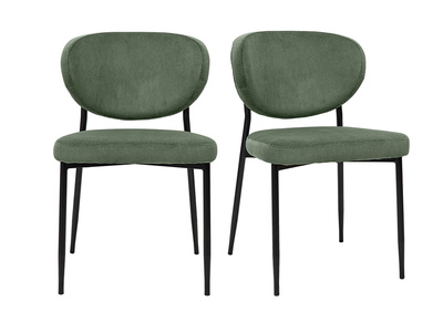 Chaises en tissu velours c&ocirc;tel&eacute; vert kaki et m&eacute;tal noir (lot de 2) BREKA