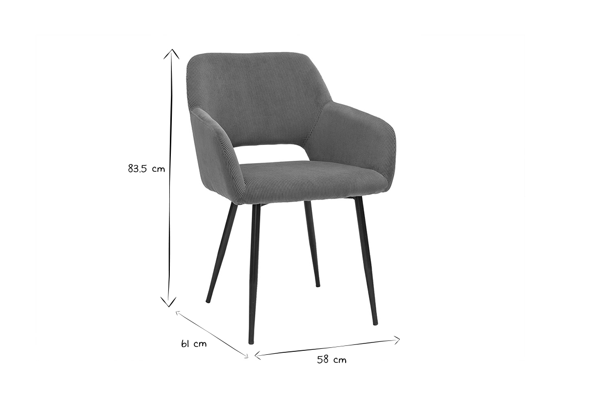 Chaises en tissu velours c�tel� vert kaki et m�tal noir (lot de 2) LAURETTE