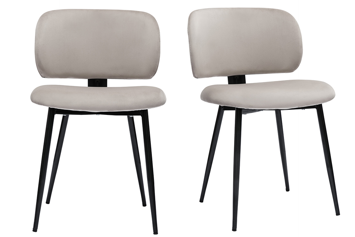 Chaises en tissu velours taupe et m�tal noir (lot de 2) ATRIUM