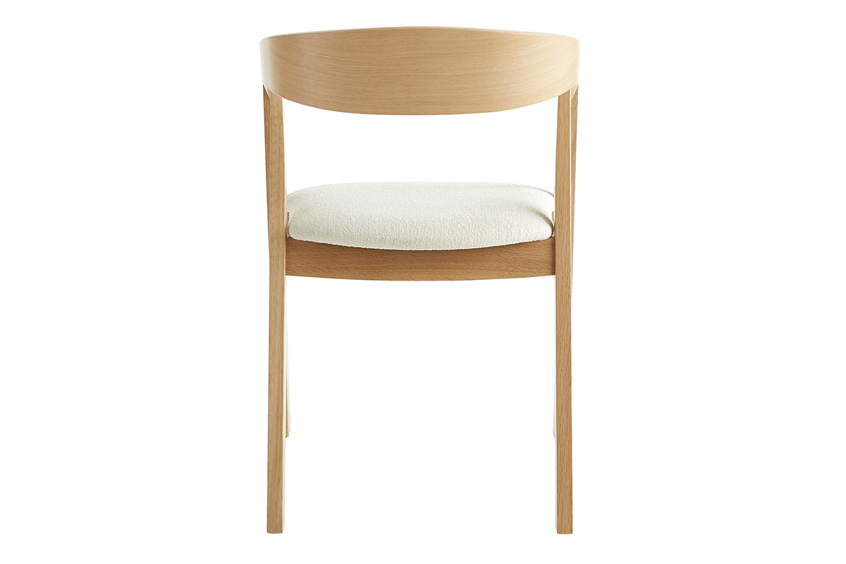 Chaises scandinaves empilables en bois clair ch�ne et tissu effet laine boucl�e blanc cass� (lot de 2) LOVA