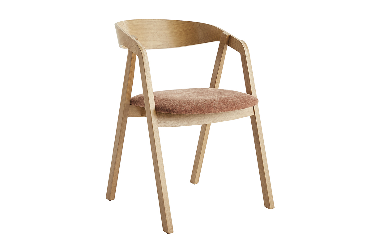 Chaises scandinaves empilables en bois clair ch�ne et tissu effet velours terre br�l�e (lot de 2) LOVA
