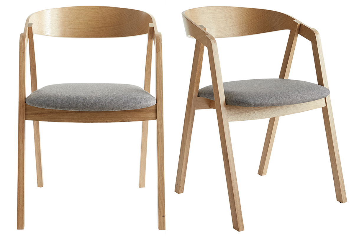 Chaises scandinaves empilables en bois clair ch�ne et tissu gris (lot de 2) LOVA