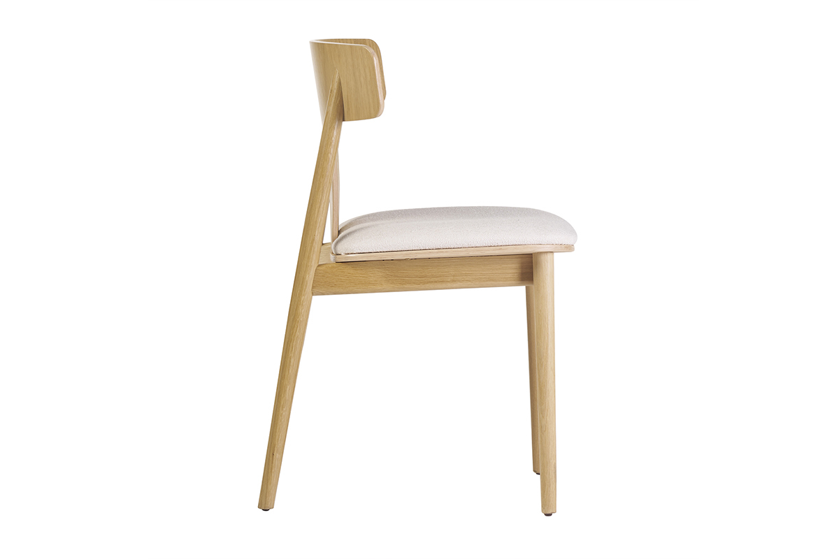 Chaises scandinaves en bois clair ch�ne massif et tissu effet laine boucl�e blanc cass� (lot de 2) LOUISA
