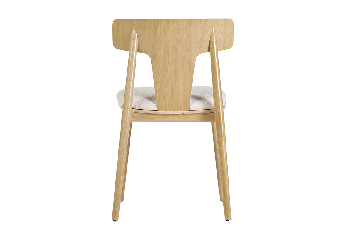 Chaises scandinaves en bois clair ch�ne massif et tissu effet laine boucl�e blanc cass� (lot de 2) LOUISA