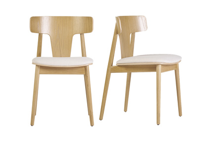 Chaises scandinaves en bois clair ch&ecirc;ne massif et tissu effet laine boucl&eacute;e blanc cass&eacute; (lot de 2) LOUISA