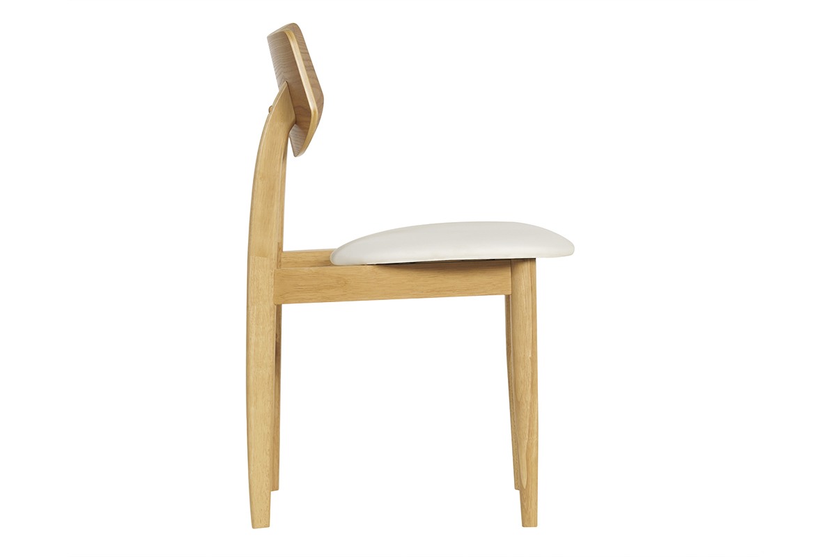 Chaise scandinave en bois clair avec assise blanche, vue de profil.