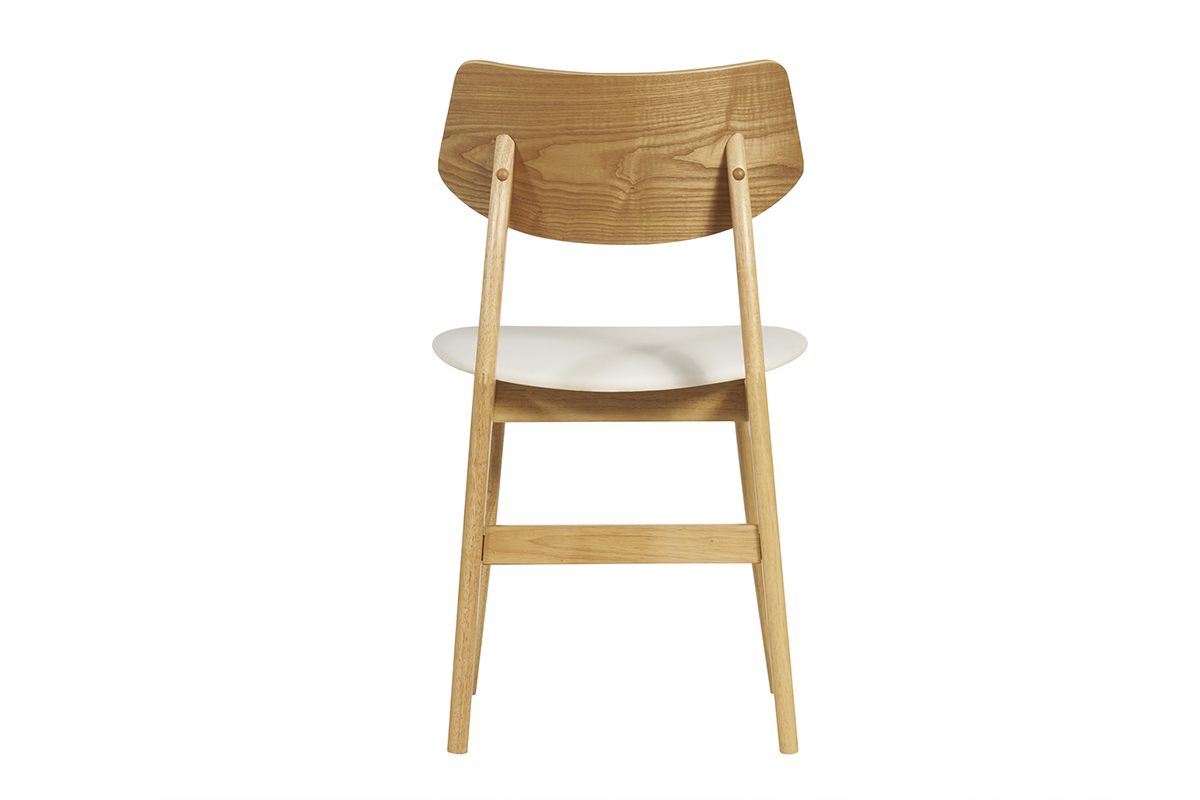 Chaise scandinave ELION en bois clair vue de dos avec assise blanche.