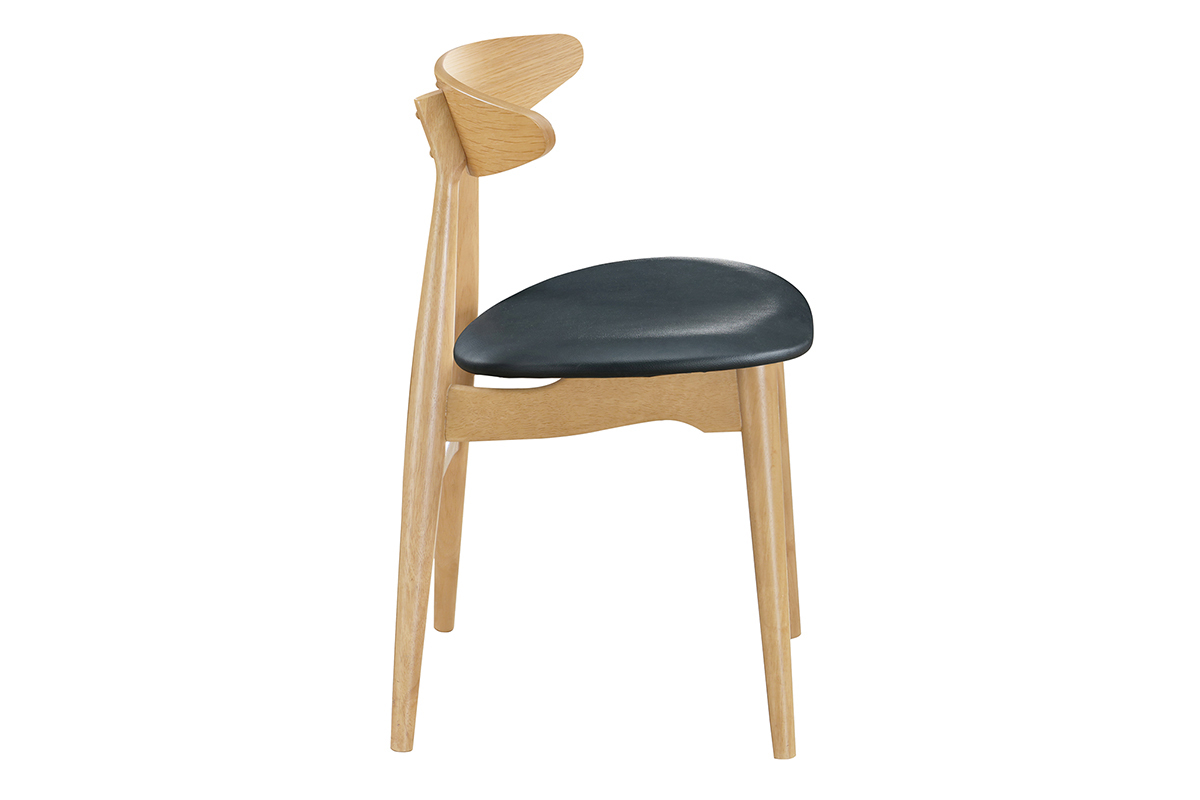 Chaise scandinave en bois clair et assise noire, vue de c�t�.