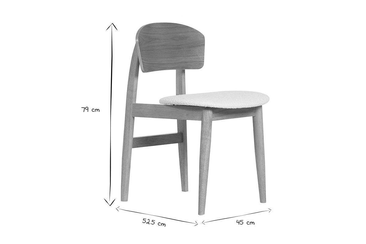 Dimensions des chaises scandinaves ELION vue de c�t�, 79 cm de hauteur, 52.5 cm de largeur, 45 cm de profondeur.