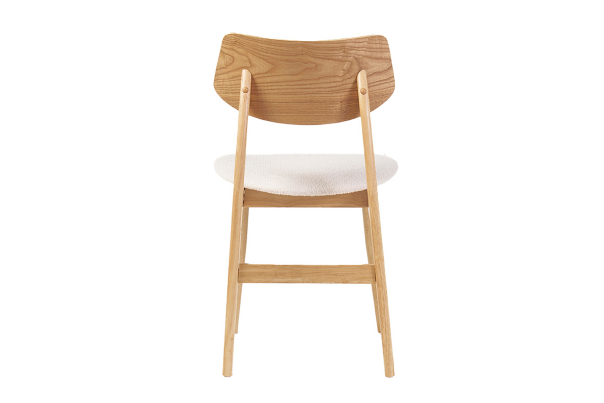 Chaise scandinave en bois clair et tissu blanc, vue de dos