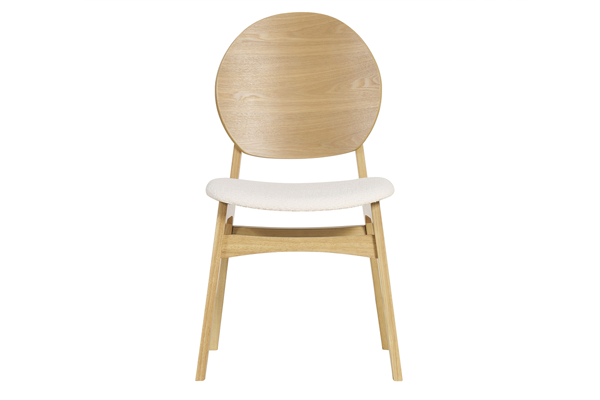 Chaise scandinave ELTON en bois clair avec assise en tissu blanc, vue de face