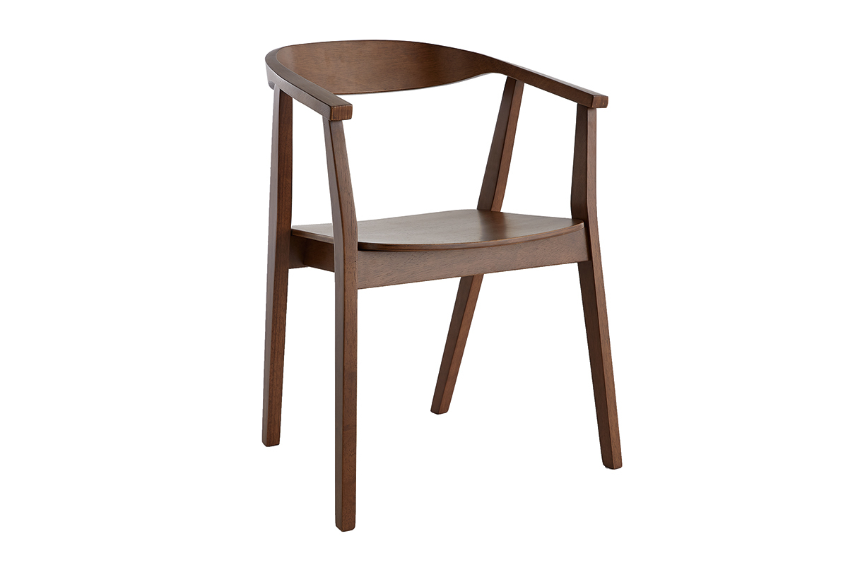 Chaise scandinave en bois fonc� BAHIA, vue de trois quarts avec accoudoirs.