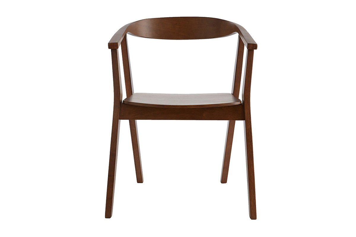Chaise scandinave en bois fonc� BAHIA, vue de face avec accoudoirs et dossier circulaire.