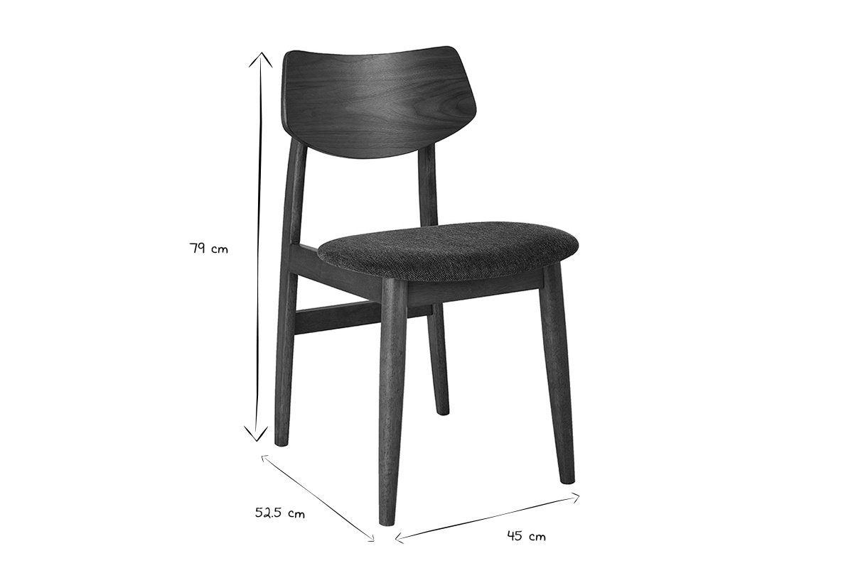 Dimensions d'une chaise scandinave : 79 cm de hauteur, 52,5 cm de largeur, 45 cm de profondeur en noir et blanc.