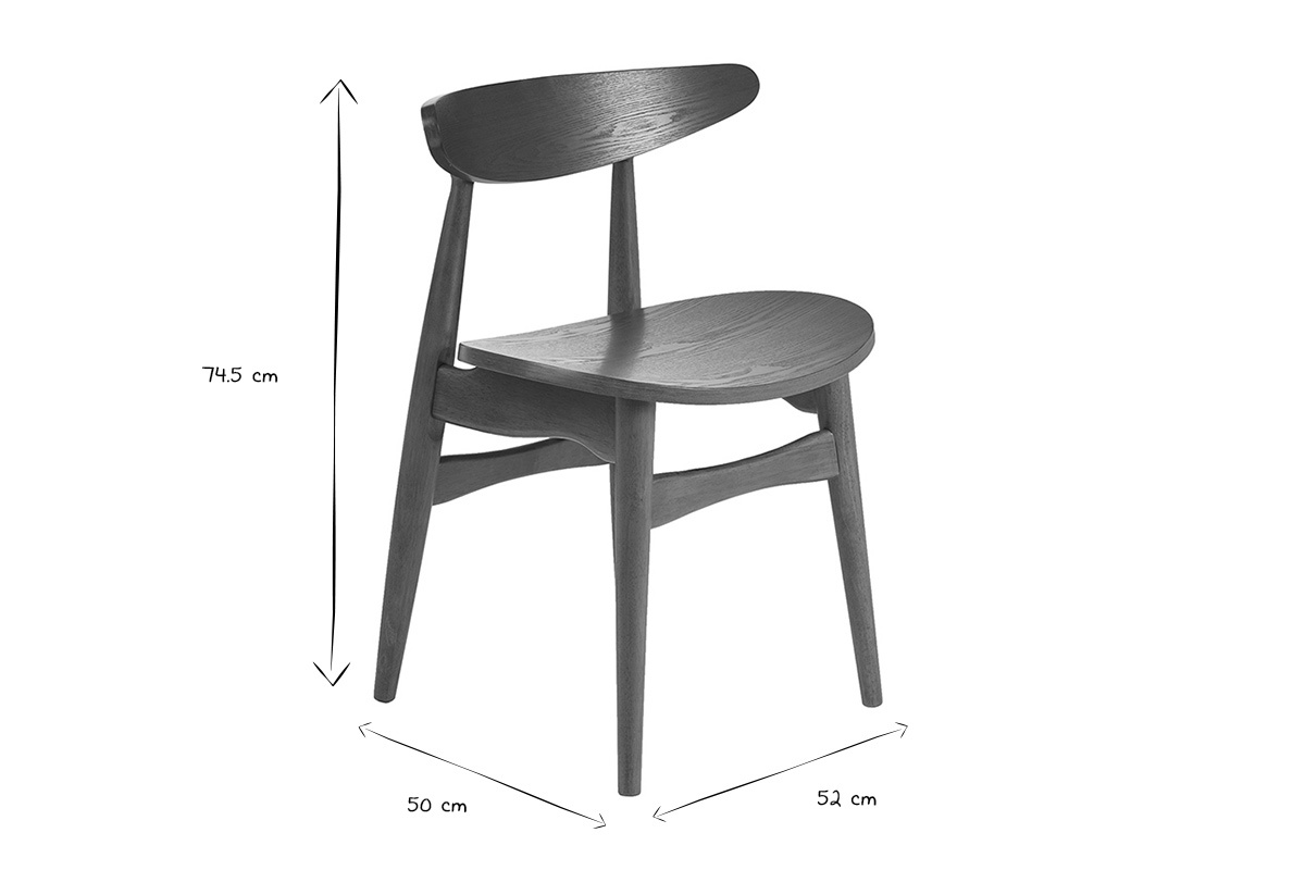 Dimensions des chaises WALFORD en noir et blanc : 74,5 cm de haut, 50 cm de large, 52 cm de profondeur.