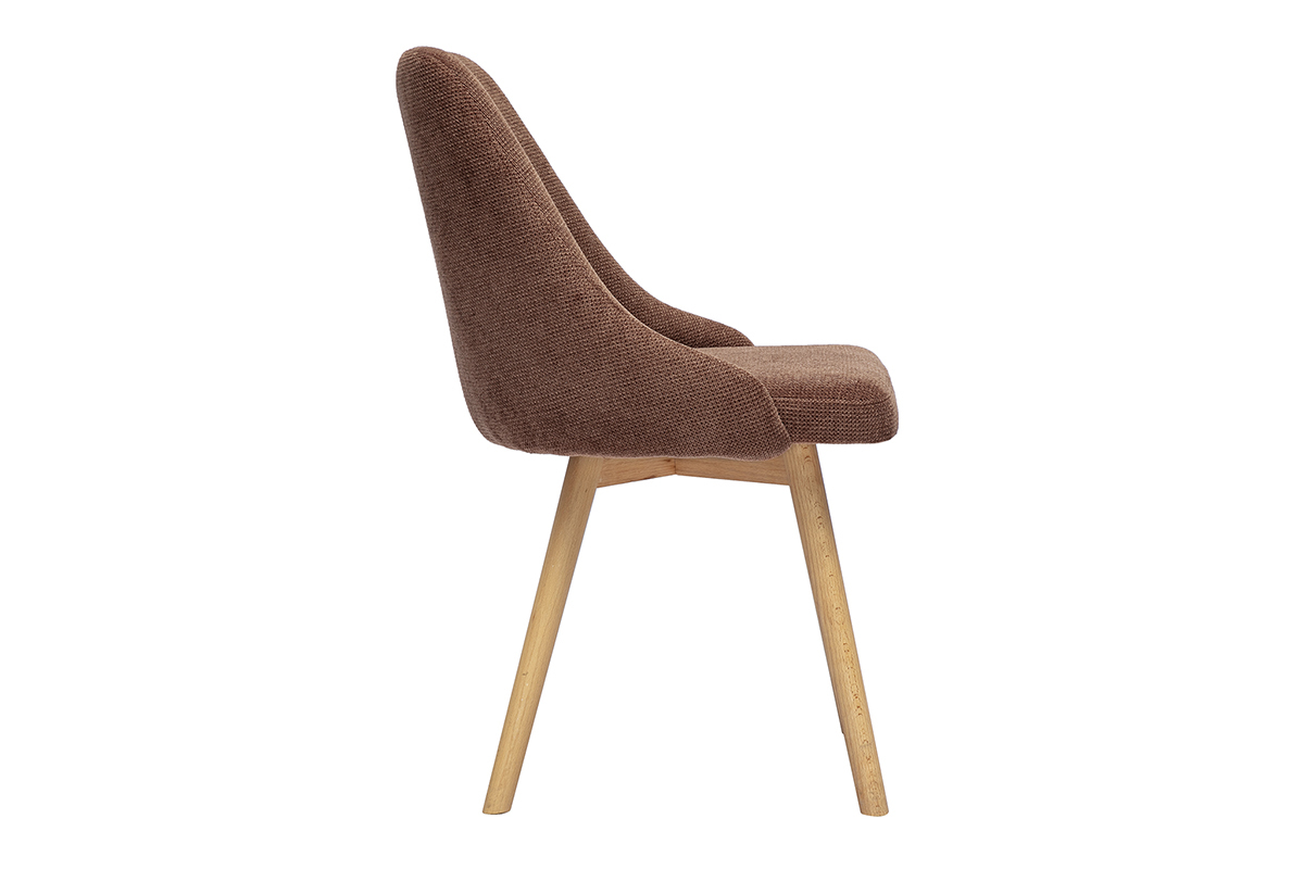 Chaise scandinave en tissu terre br�l�e et bois clair, vue de profil.