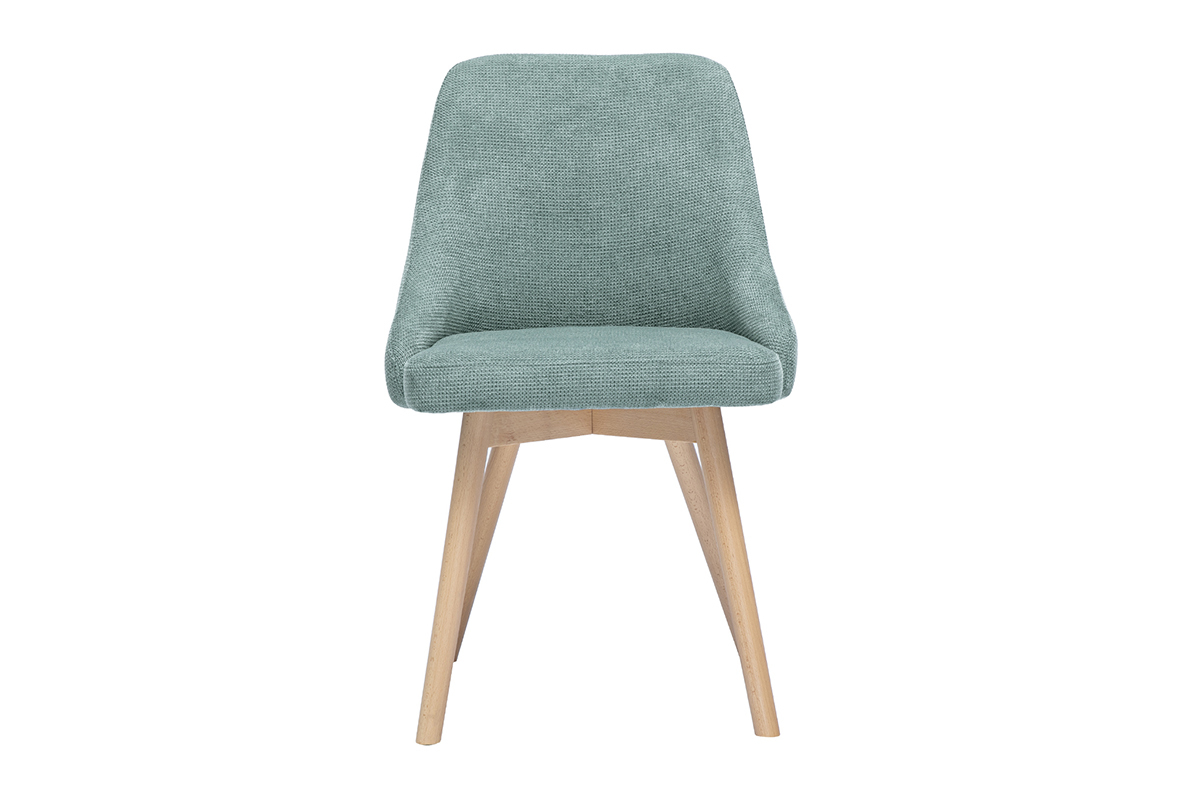 Chaise scandinave tissu vert c�ladon et bois clair, vue de face.