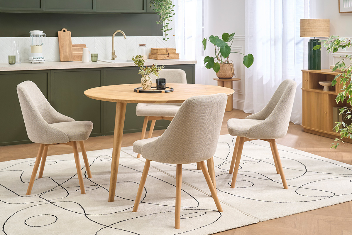 Chaises scandinaves en tissu chenille vert c�ladon et bois clair (lot de 2) HASTA
