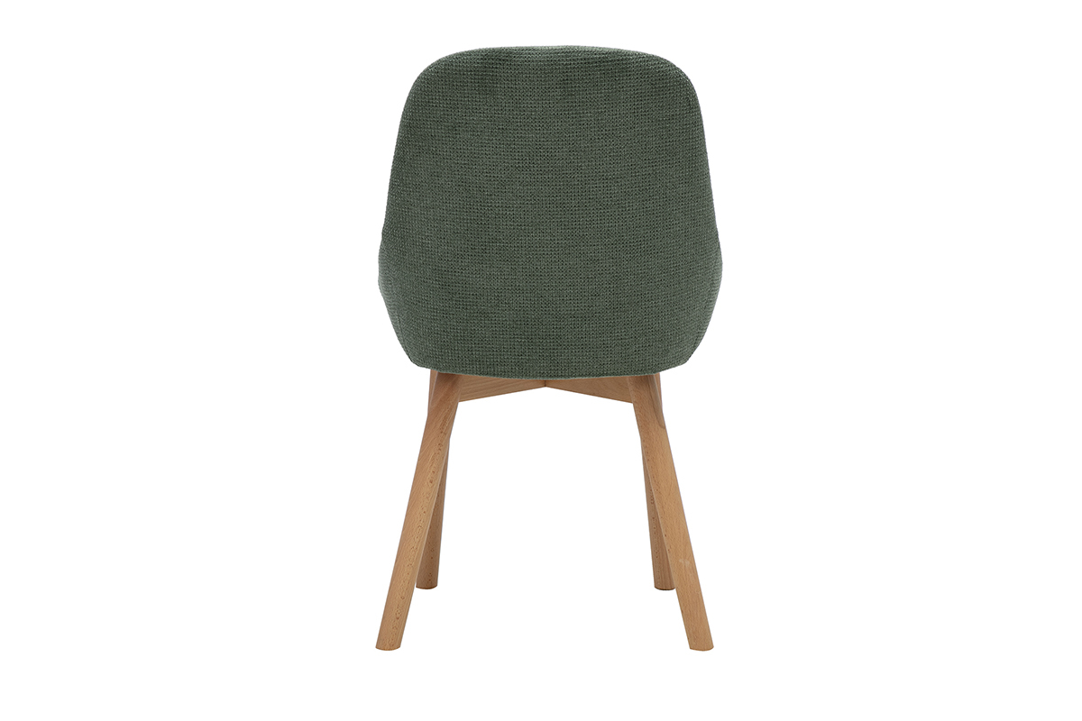 Chaise scandinave en tissu chenille vert kaki vue de dos, pi�tement en bois clair.