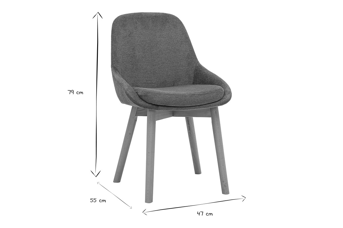 Chaises scandinaves en tissu chenille vert kaki et bois clair massif (lot de 2) HOLO