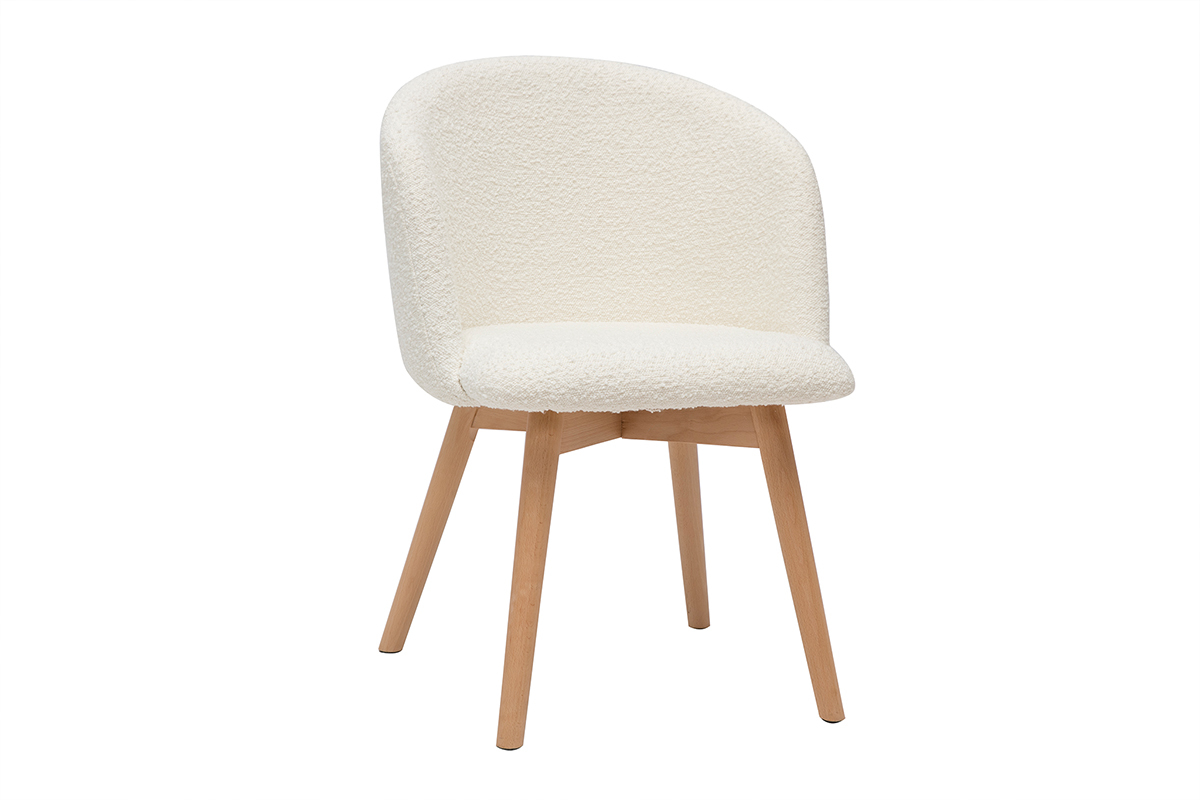 Chaises scandinaves en tissu effet laine boucl�e blanc cass� et bois clair massif (lot de 2) VANITY