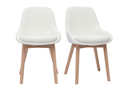 Chaises scandinaves en tissu effet laine boucl&eacute;e blanc et bois clair massif (lot de 2) HOLO