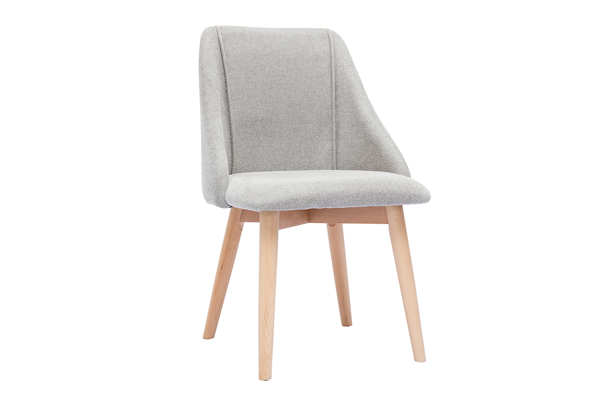 Chaises scandinaves en tissu effet velours textur� gris clair et bois clair (lot de 2) HIGGINS