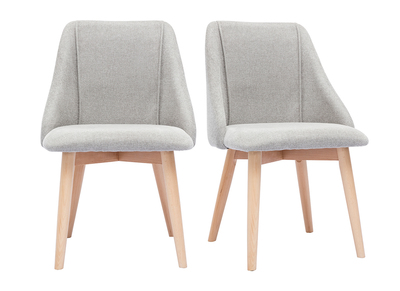 Chaises scandinaves en tissu effet velours textur&eacute; gris clair et bois clair (lot de 2) HIGGINS