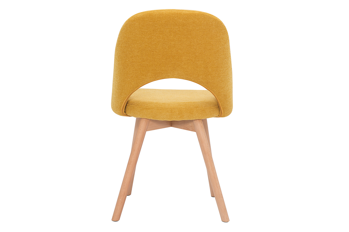 Chaise scandinave jaune moutarde, vue arri�re, pieds en bois clair.