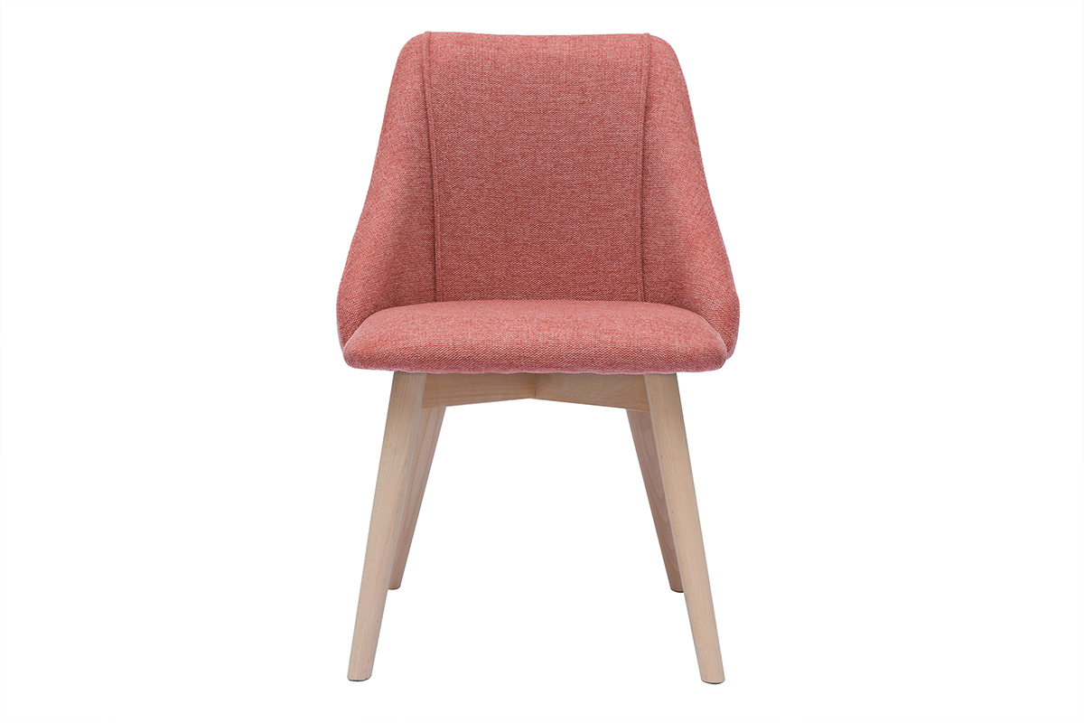 Chaise en tissu velours terracotta et bois clair vue de face.