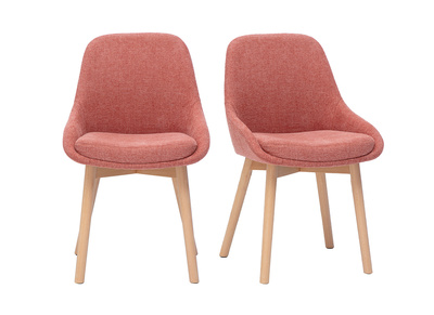 Chaises scandinaves en tissu effet velours textur&eacute; terracotta et bois clair massif (lot de 2) HOLO