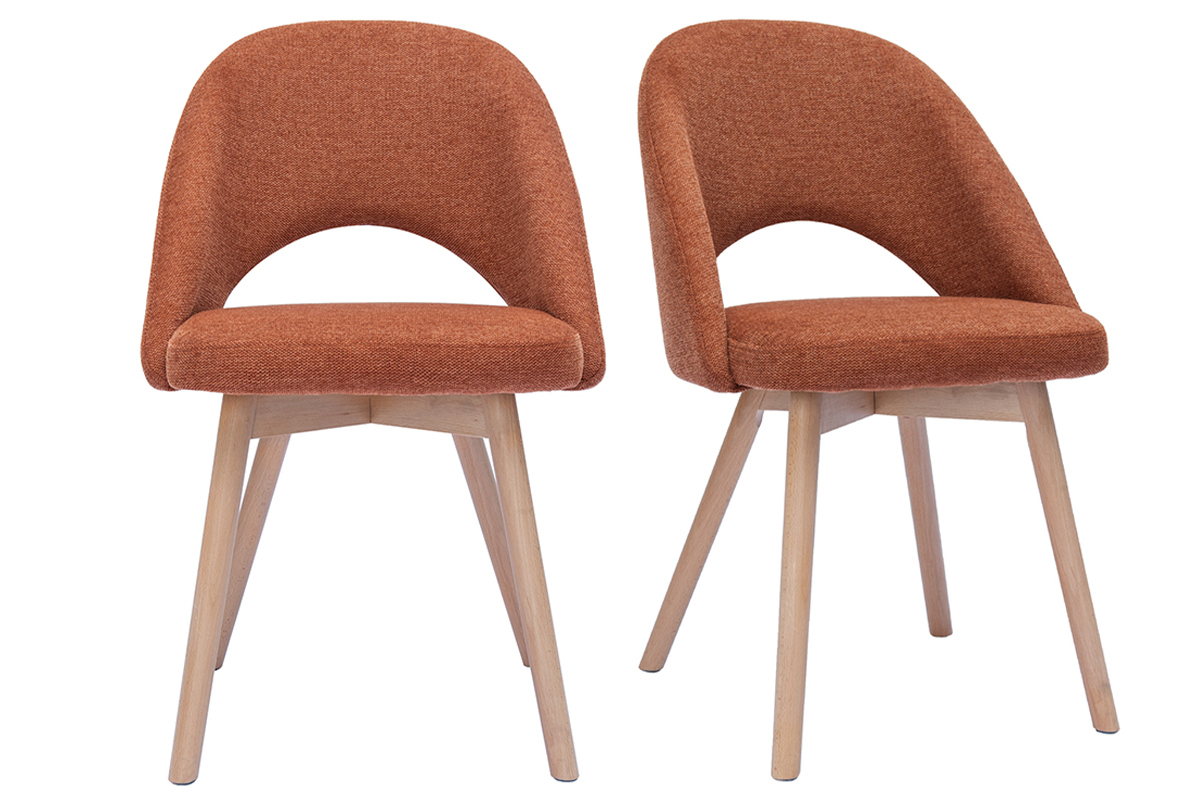 Chaises scandinaves en tissu effet velours textur� terre br�l�e et bois clair (lot de 2) COSETTE