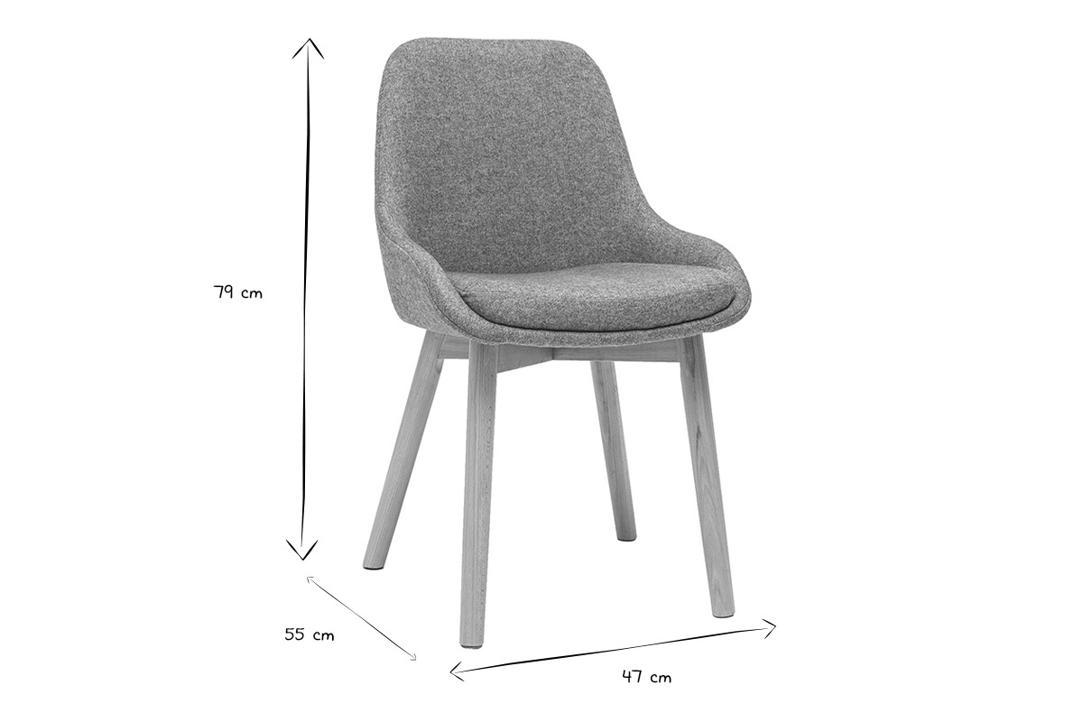 Chaises scandinaves en tissu vert de gris et bois clair massif (lot de 2) HOLO
