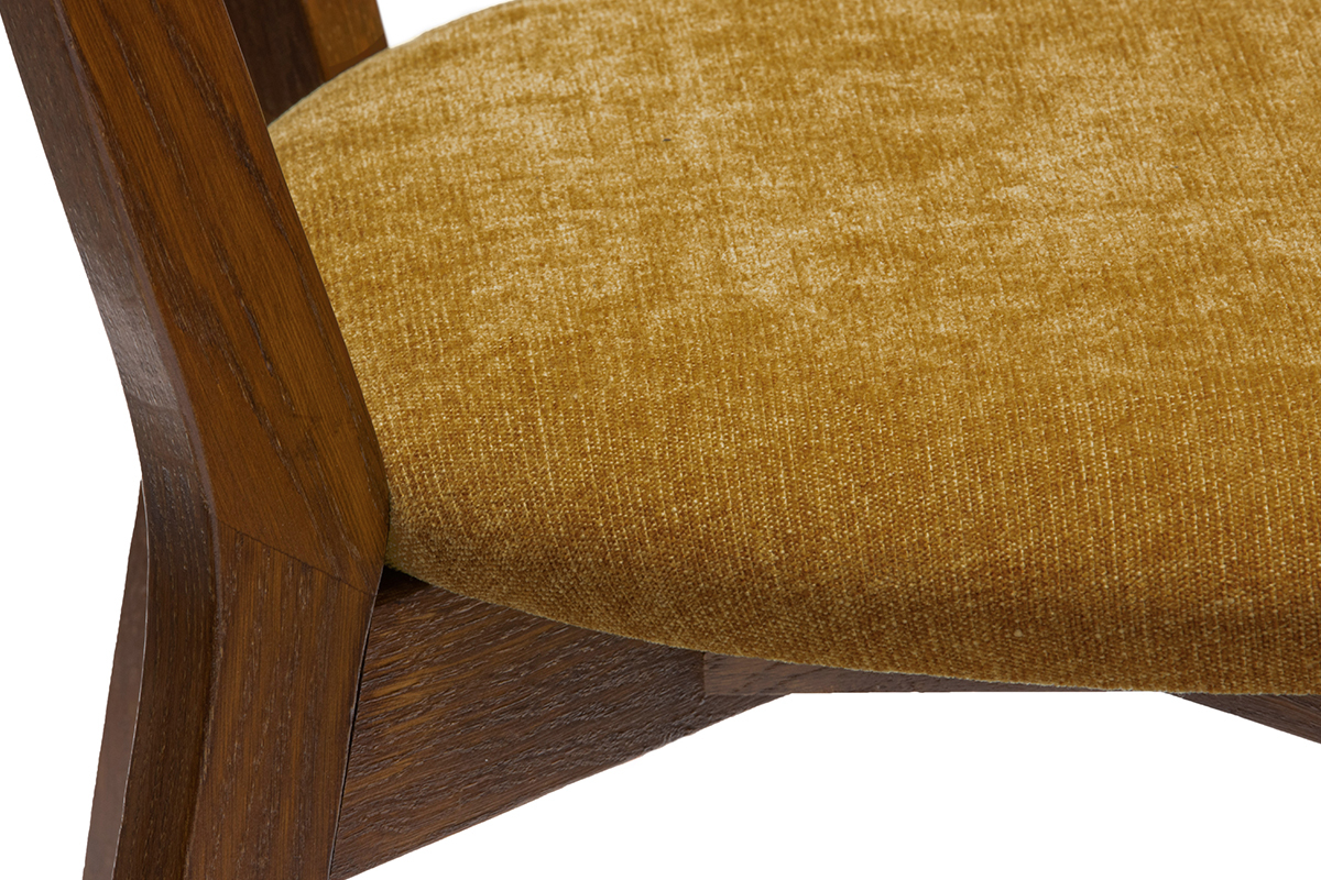 Chaises vintage bois fonc� ch�ne et tissu effet velours jaune moutarde (lot de 2) DOVE