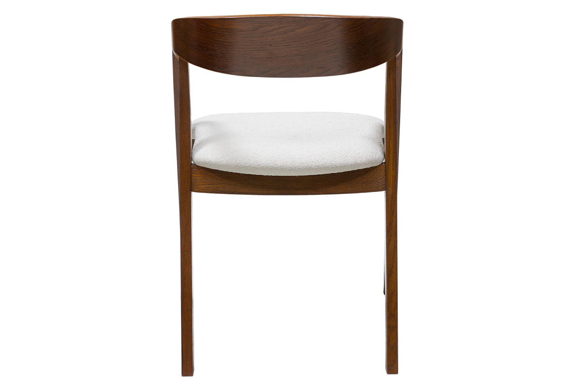 Chaises vintage empilables en bois teint� noyer et tissu effet laine boucl�e blanc (lot de 2) LOVA