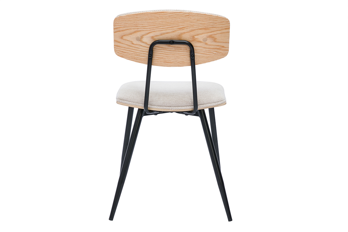 Chaises vintage en bois clair ch�ne assises tissu chenille beige et m�tal noir (lot de 2) JOLINE
