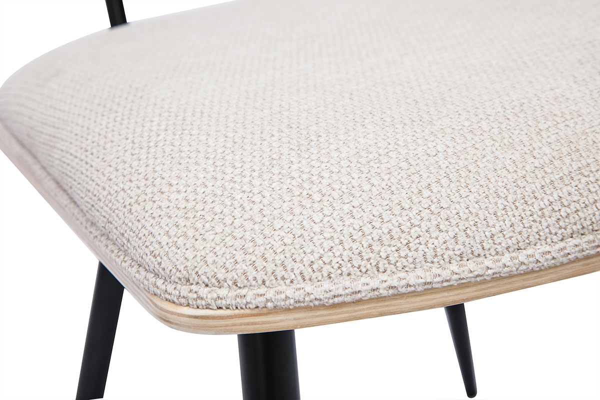 Chaises vintage en bois clair ch�ne assises tissu chenille beige et m�tal noir (lot de 2) JOLINE