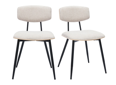 Chaises vintage en bois clair ch&ecirc;ne assises tissu chenille beige et m&eacute;tal noir (lot de 2) JOLINE