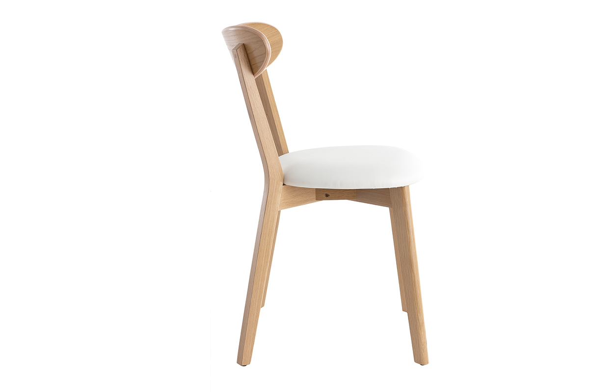Chaise vintage en bois clair ch�ne avec assise blanche, vue de profil