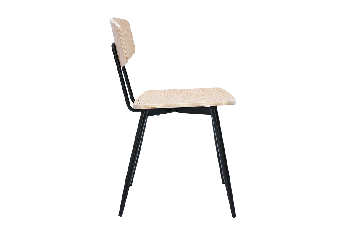 Chaises vintage en bois clair ch�ne et m�tal noir (lot de 2) JOLINE