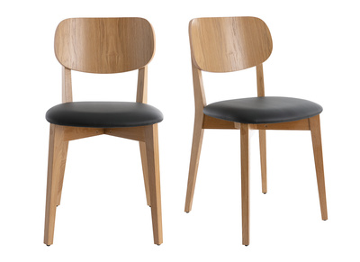Chaises vintage en bois clair ch&ecirc;ne et noir (lot de 2) LUCIA