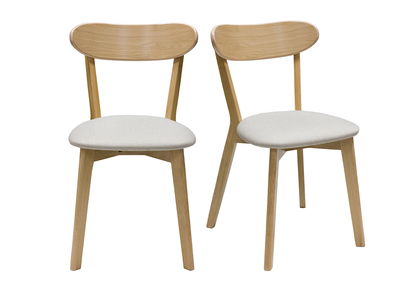 Chaises vintage en bois clair ch&ecirc;ne et tissu beige (lot de 2) DOVE